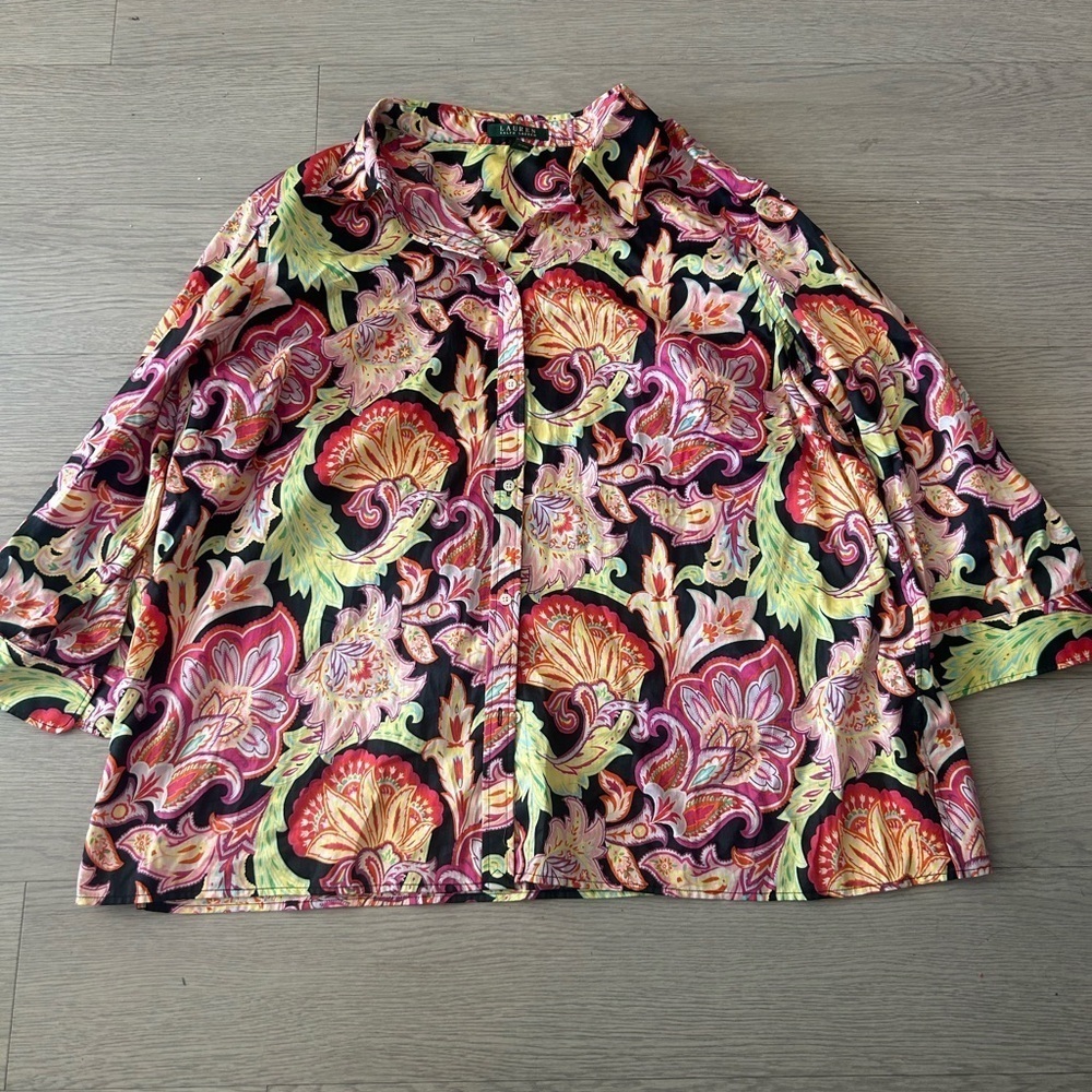 Lauren Ralph Lauren Paisley Floral Colorful Button Down Shirt Size 3X